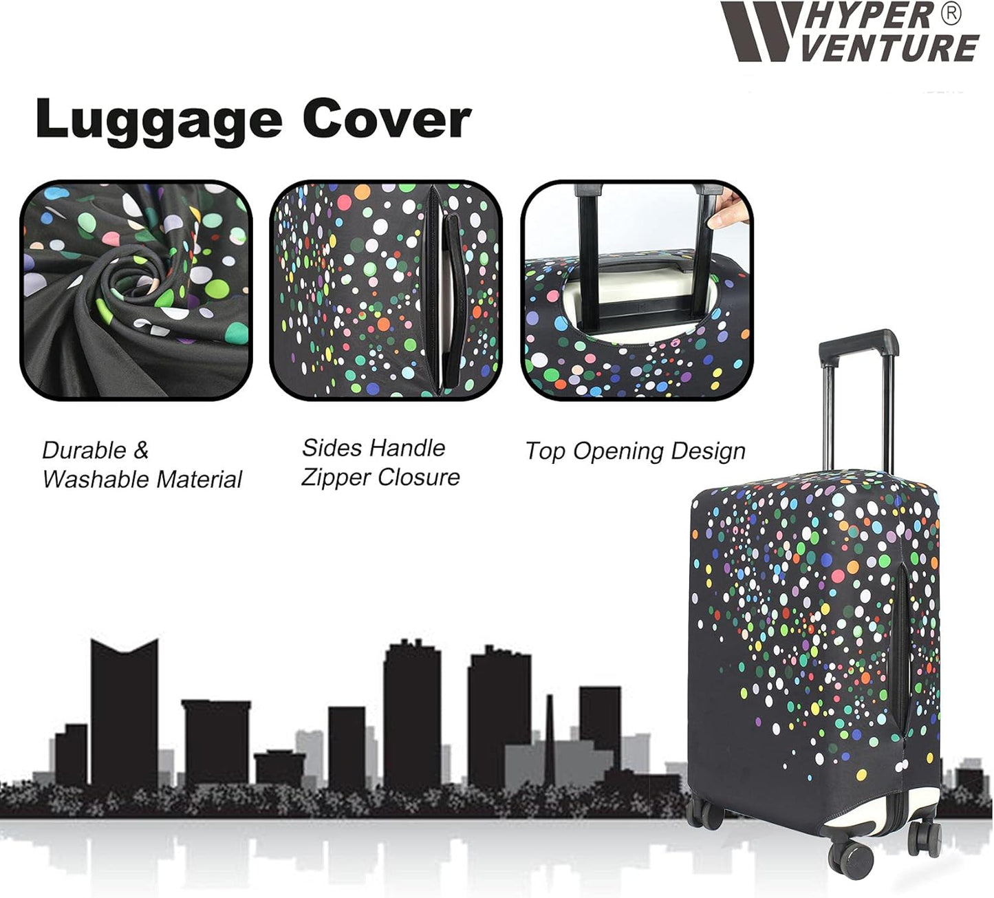 HYPER VENTURE Washable Luggage Cover - Fashion Suitcase Protector Fits 27-30 Inch Luggage (Color Dots, L)