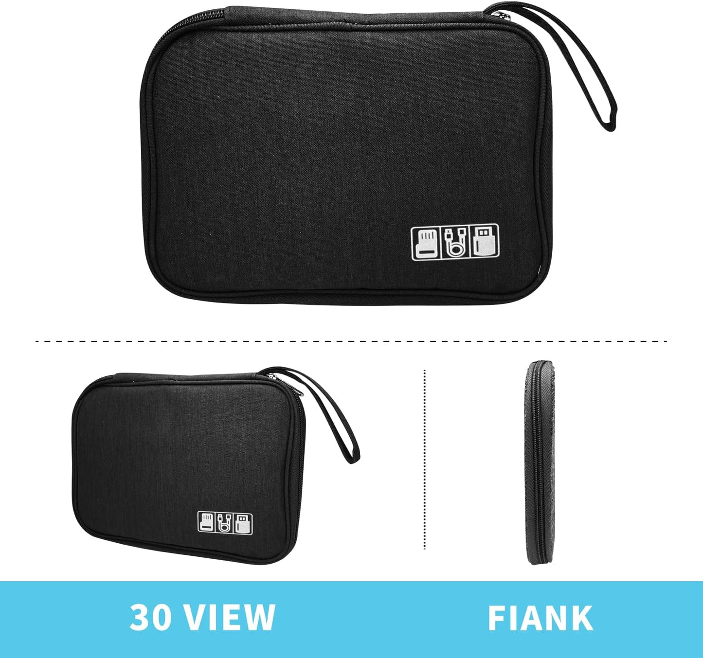 Electronics Organizer Travel Case,Electronic Accessories Storage Bag,Portable Waterproof Cable Organizer Bag,with 5 Cable Ties，for Travel,Work-Black