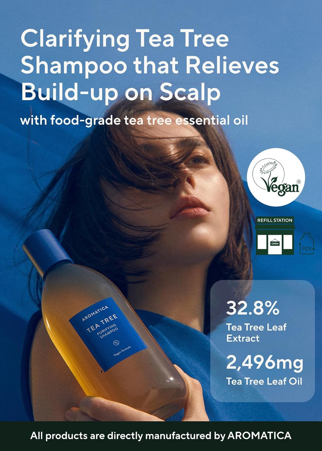 AROMATICA Tea Tree Purifying Shampoo 13.53fl.oz./400ml, Tea Tree Shampoo for Oily Hair and Scalp, Sulfate Free, Vegan