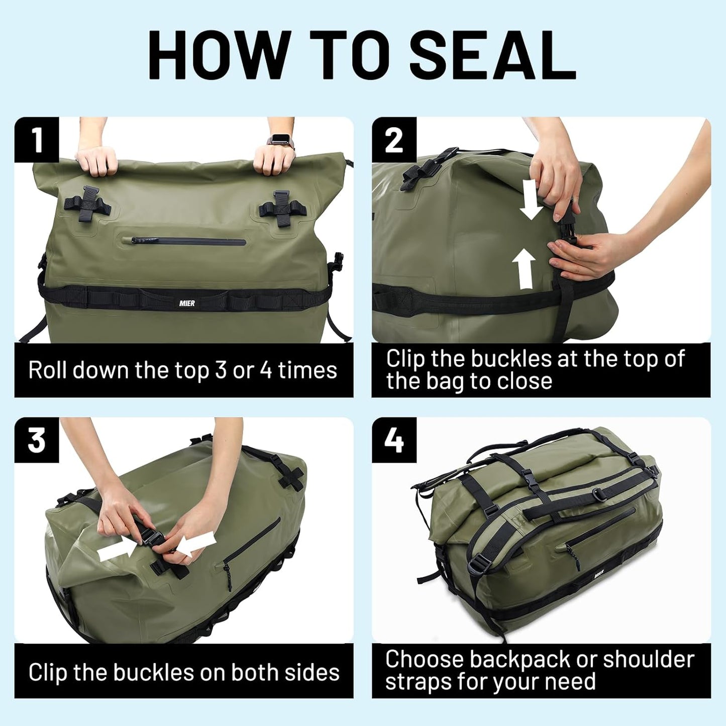 MIER Large Waterproof Duffel Bag Rolltop Dry Backpack Duffle Bags for Kayaking, Rafting, Boating, Swimming, Camping, Travel, Gym, Beach, 60L/80L
