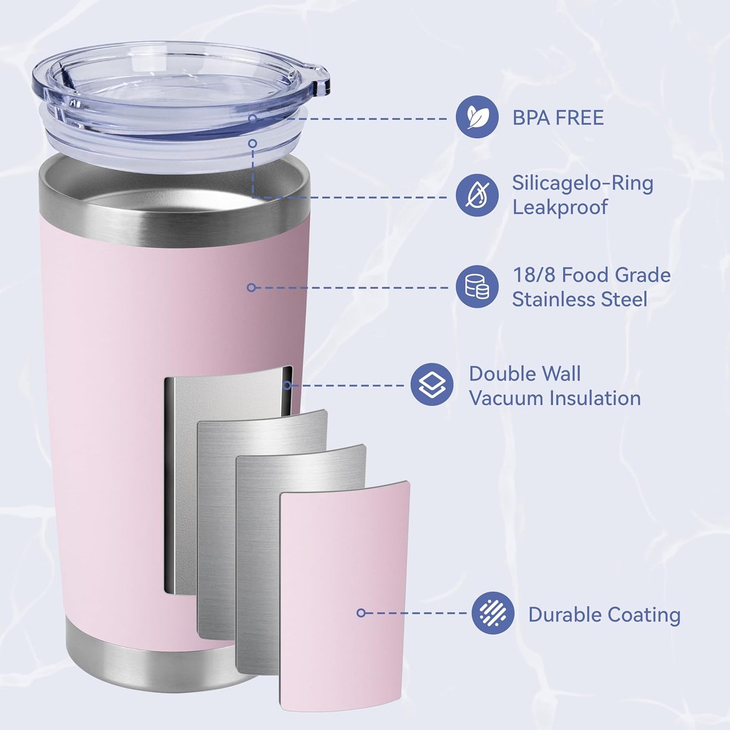 HASLE OUTFITTERS 20oz Stainless Steel Tumblers Bulk, Insulated Travel Cup with Lid, Double Wall Vacuum Coffee Mug for Cold & Hot Drinks 12 Pack, Light Pink