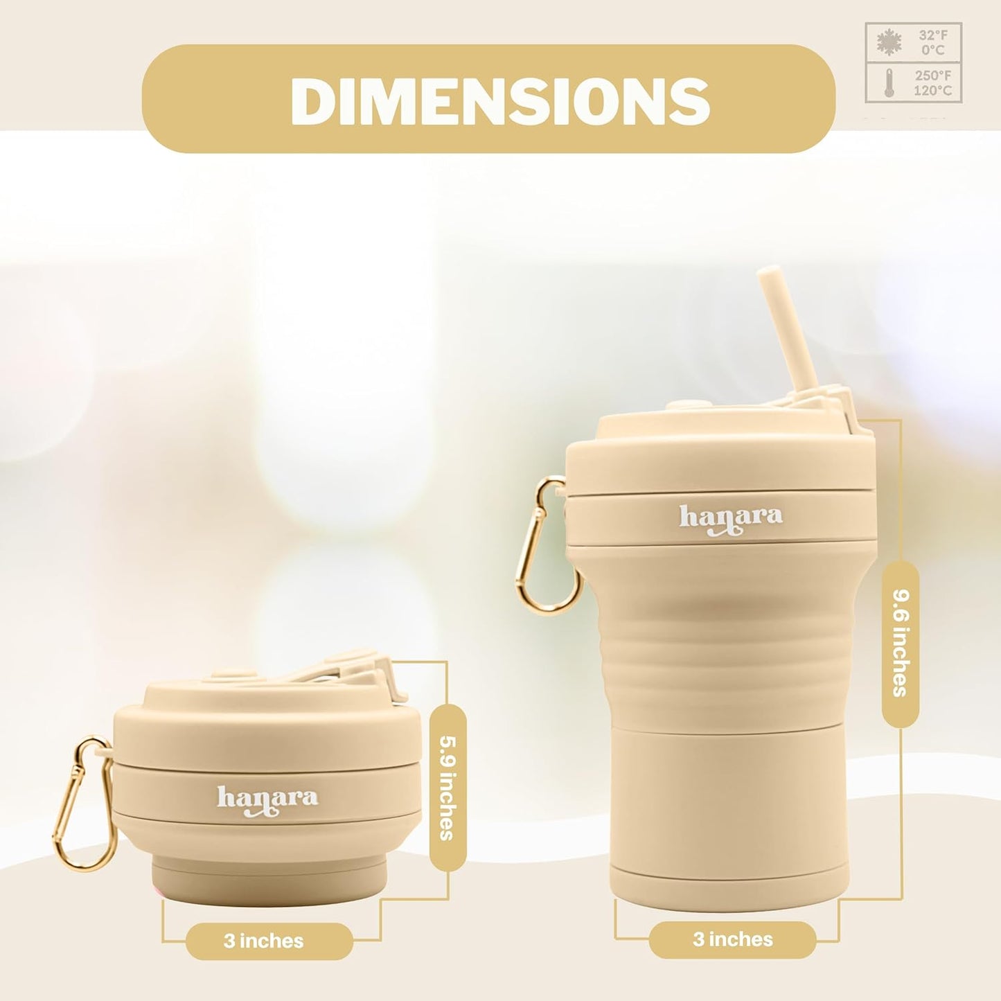 Collapsible Cup with Reusable Straw – 18 Oz (550 Ml), Portable Travel Mug, BPA-Free, Leak-Proof, Microwave & Dishwasher Safe, Multi-Purpose for Hot & Cold Drinks – Beige