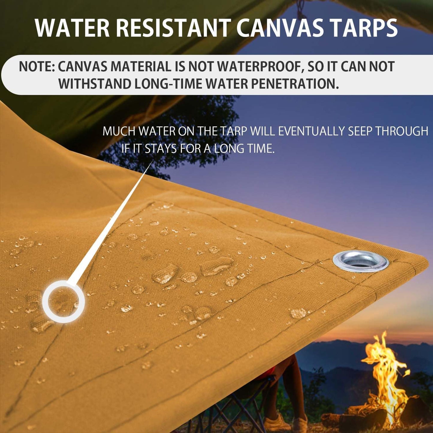 FoundGo 20x30ft Canvas Tarp 22 Mil Tarps 14 oz Canvas Tarpaulin Heavy Duty Cloth Water/UV Resistant Cover with Rustproof Grommets & Ropes for Cars,Roofs,Boats,Camps,Sunshades，Moisture Barrier -Tan