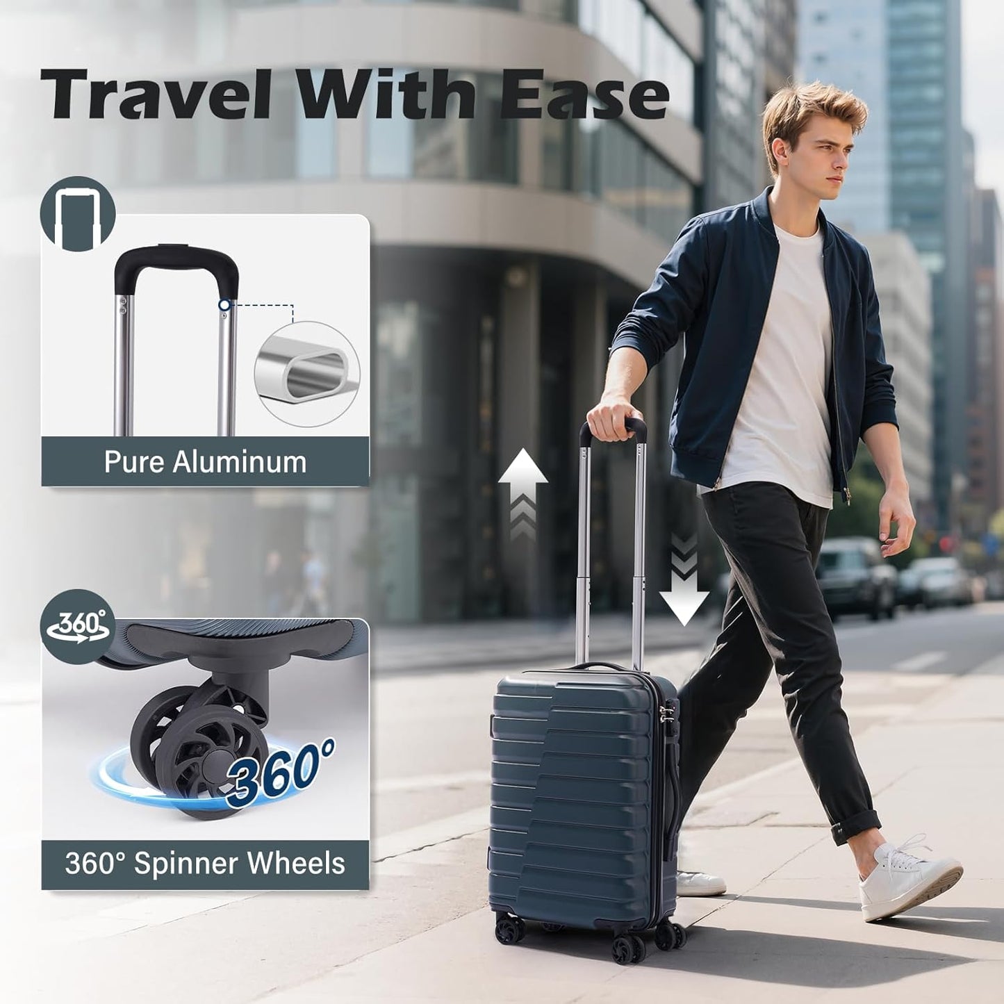 Coolife Carry On Luggage Airline Approved with Wheels Hard Shell Suitcase Spinner TSA Lock Telescopic Handle 20-inch,Blue