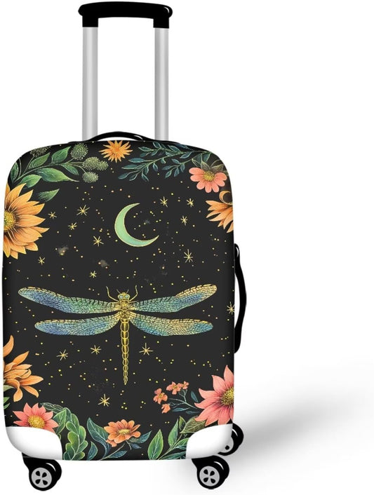 Dragonfly Luggage Cover for Womenn Girl Anti-Scratch Suitcase Covers Fit 26-29 Inch Travel Luggage Covers for Suitcase Star and Moon Luggage Cover Protector Decor Elastic Baggage Case