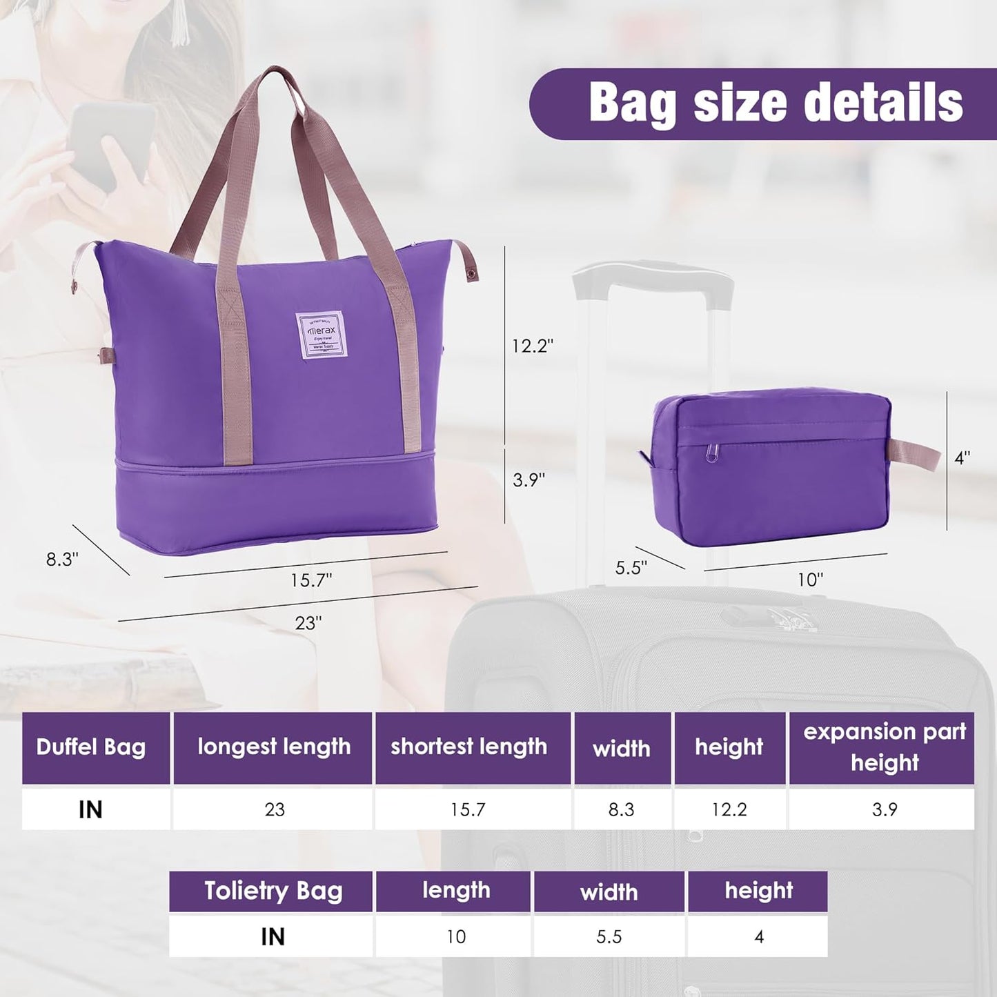Merax Softside Luggage Set Softshell Lightweight 3 Piece Spinner Suitcase with Duffel Bag Expandable Upright Travel Luggage 22" 26" 30",Purple