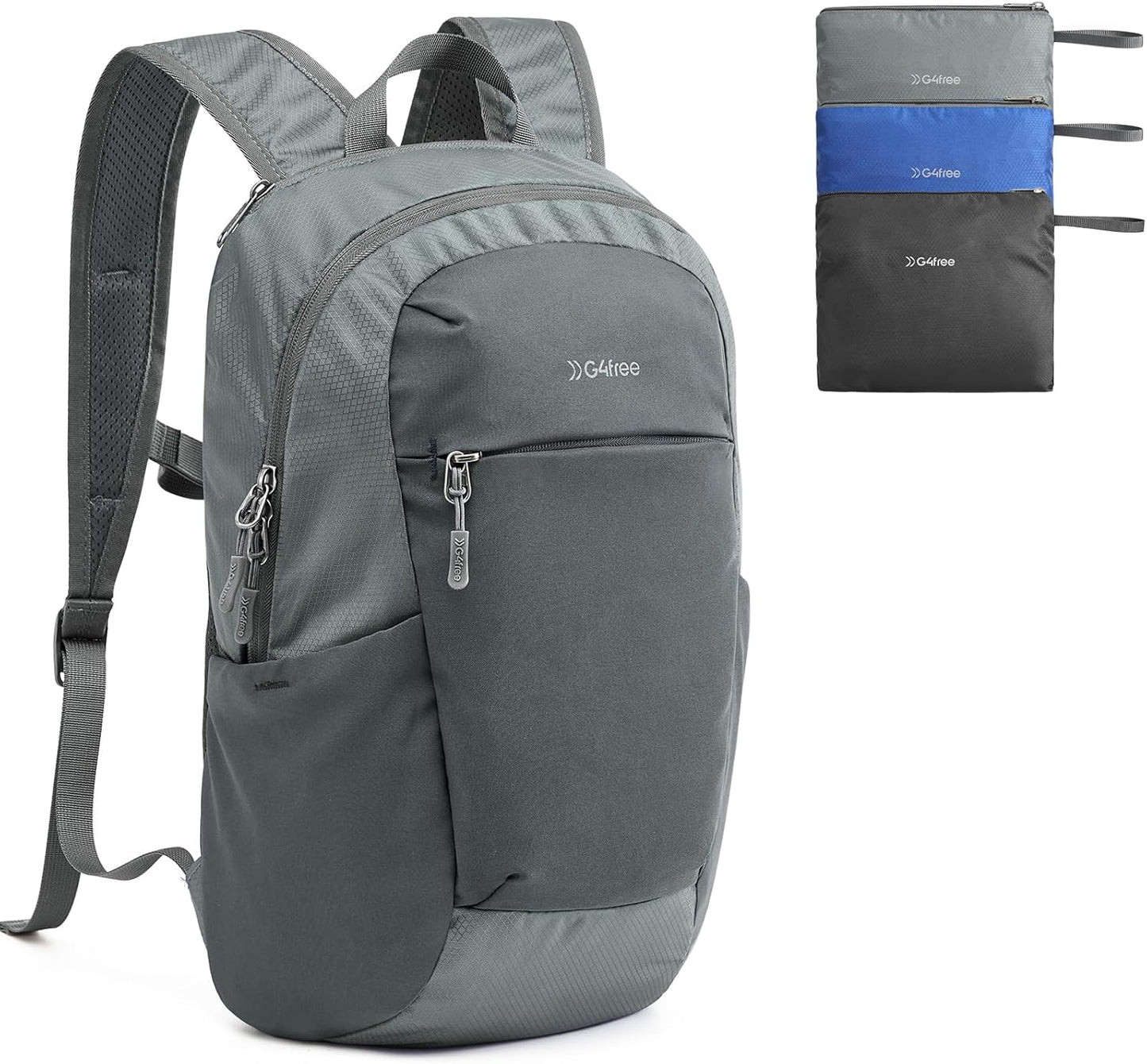 G4Free Packable Hiking Backpack 20L Lightweight Foldable Travel Daypack with Thickened Back Panel for Men Women(Grey)