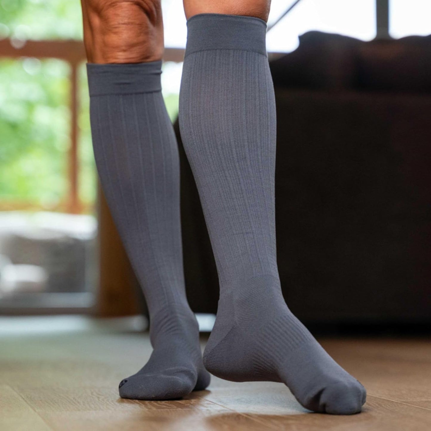Medical Grade Compression Socks for Men & Women 15-20 mmHg by OrthoSleeve (Grey w/Stripes, Medium)
