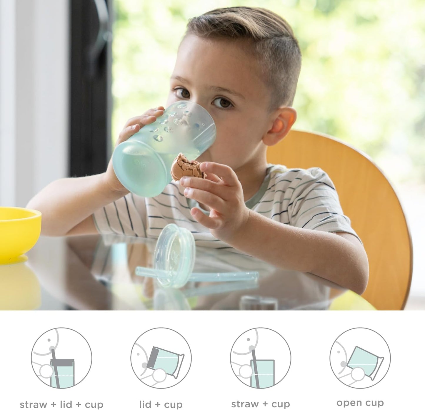 Olababy Clear View Silicone Training Cup with Straw Lid | Toddler Sippy Trainer 12mo+ | Unbreakable Water Drinking Cups for Kids 2yr+ | Baby Led Weaning & Feeding Supplies (Mint, 9 oz)