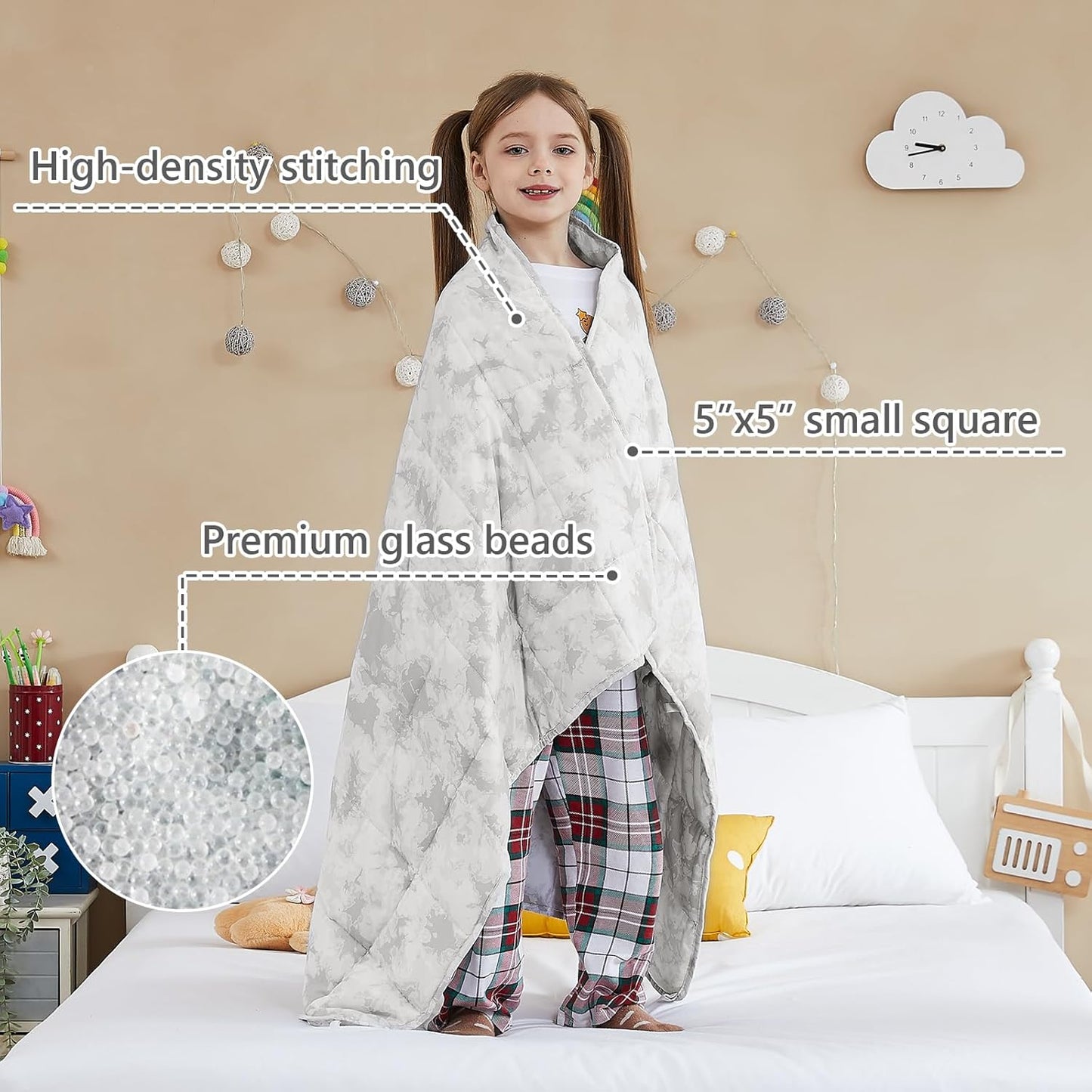 L'AGRATY Weighted Blanket - 40"x60" 7lbs Cooling Breathable Microfiber Material with Glass Beads Small Blanket for All-Season Summer Fall Winter Soft Thick