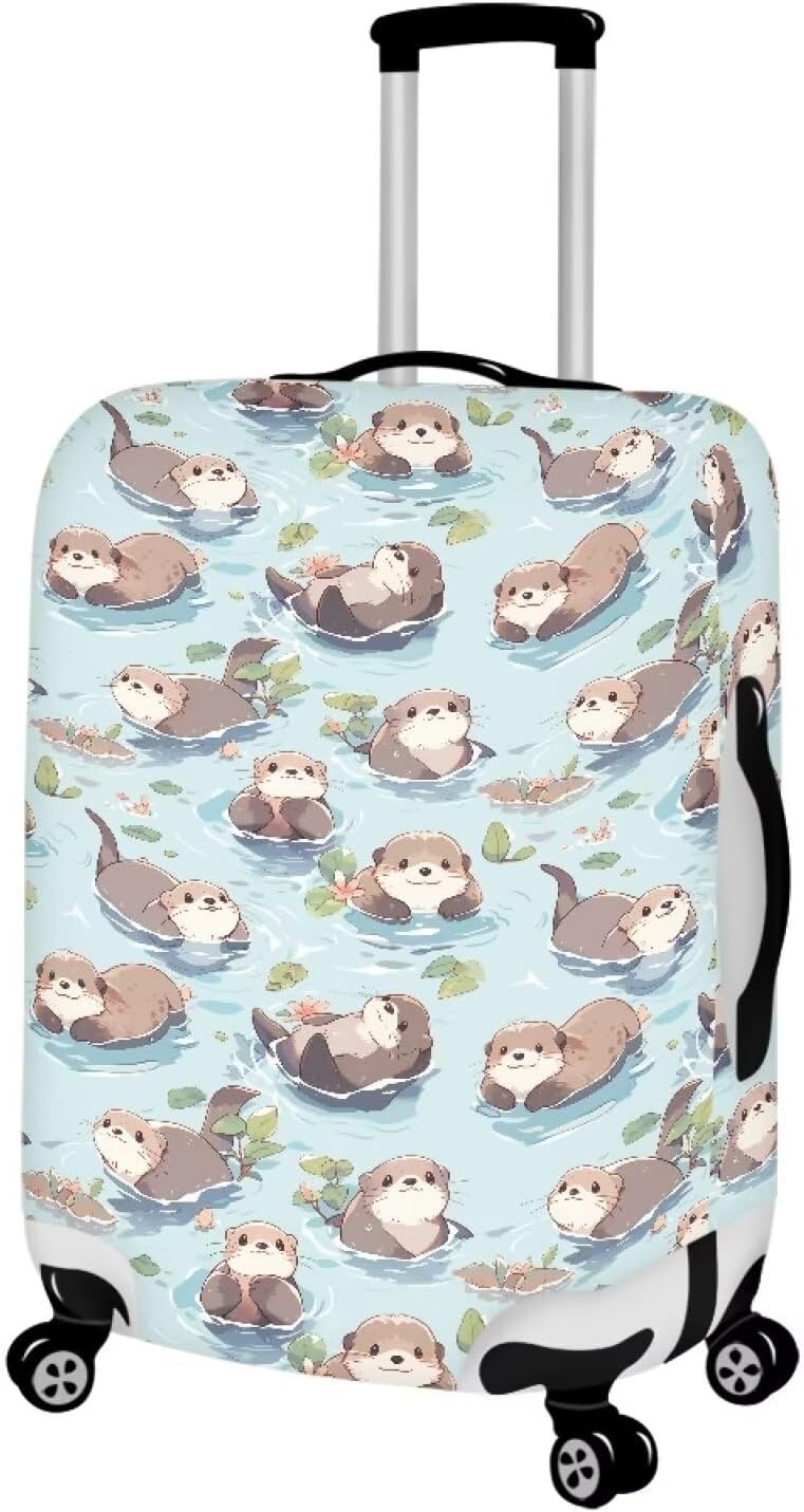 Otter Print Suitcase Cover Fit 22-25 Inch Travel Luggage Covers with Zipper Non Slip Luggage Cover for Suitcase Zip Closure Elastic Suitcase Cover Protector Cute Baggage Cover