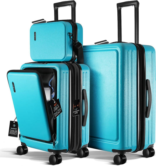 Luggage Sets 3 Piece, 22 Inch Carry on Luggage and 24 Inch Suitcases with Wheels Spinner, Durable Hard Shell Suitcase Set, Expandable Travel Suitcase, Teal