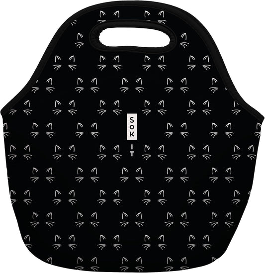 Sok It LunchTote Zippered Bag Insulated Neoprene Caddy (Mystical Meows, Large 4.5 Quart Lunch Tote)