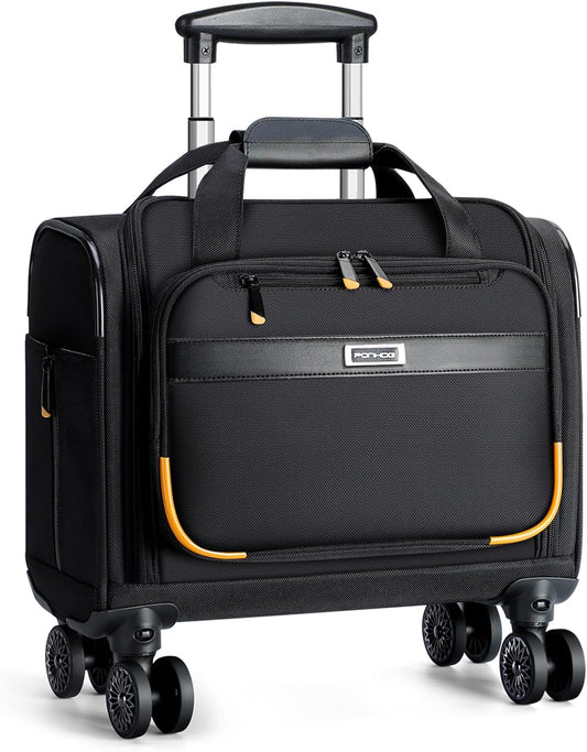 Rolling Laptop Bag - Rolling Briefcase with 4 Spinner Wheels, 17.3 Inch 1680D Nylon Water Resistant Computer Bag for Men and Women Work Travel, Black