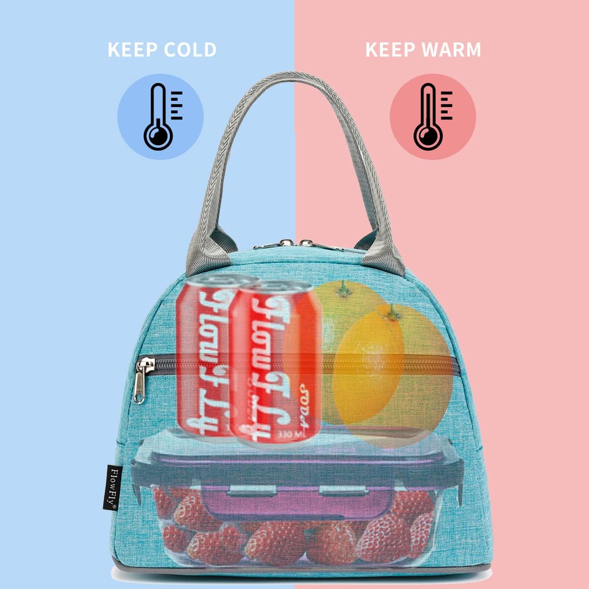 FlowFly Insulated Lunch Cooler Bag - Tote Bag Organizer for Women/Men, Sea Blue