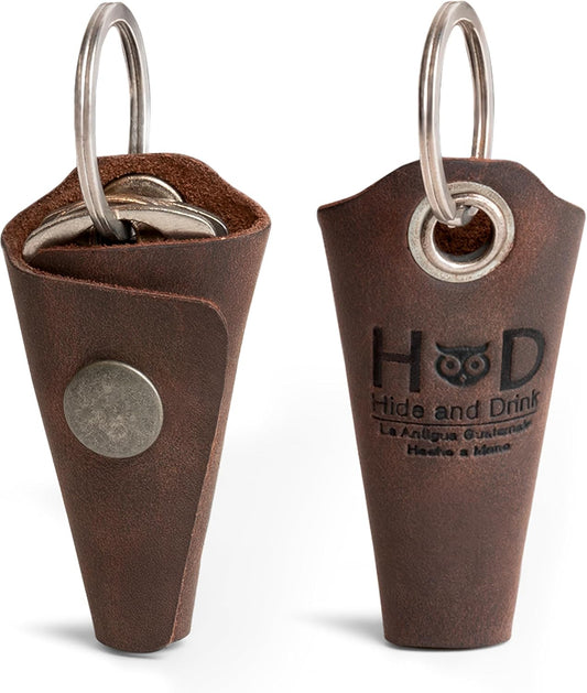 Hide & Drink Full Grain Leather Wrap Keychain, Organizer Snap Closure, Key Ring Cover, Silencer Sleeve Key Holder for Men
