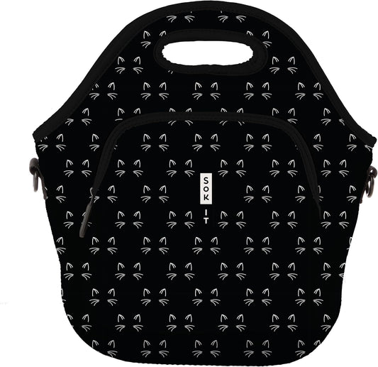 Sok It LunchTote Zippered Bag Insulated Neoprene Caddy (Mystical Meows, X-Large 6.5 Quart Lunch Tote)