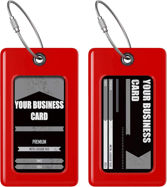 Luggage Tags Business Card Holder by TUFFTAAG - Durable Travel ID Bag Tag, Secure & Flexible, Perfect for Suitcases, Backpacks, and Carry-Ons, Easy Identification (2 Pack, Red 2pk)