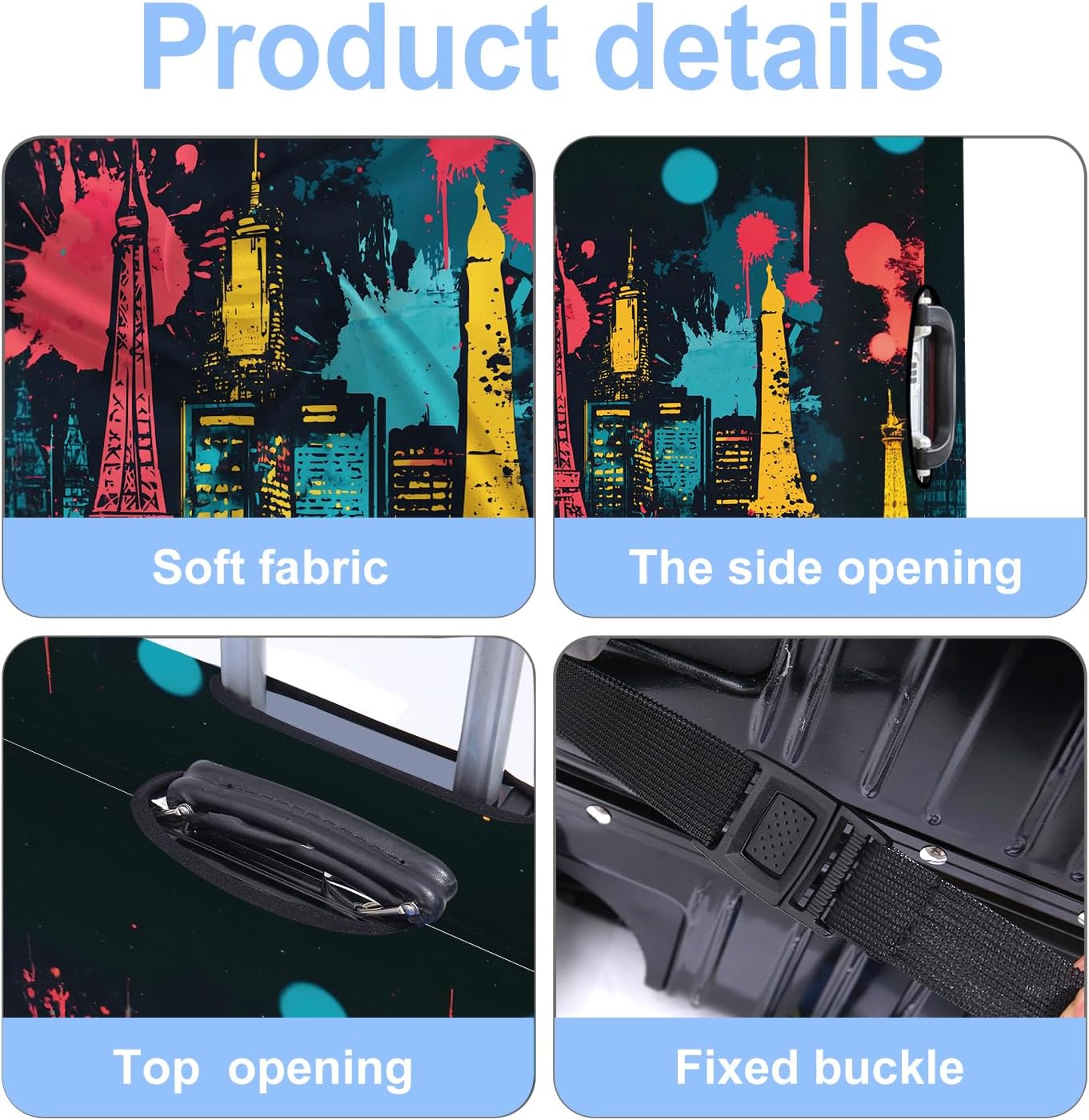 Luggage Cover Washable Suitcase Protector Anti-scratch Suitcase cover Fits 20-34 Inch Luggage (Tower-4, L(28-30inch suitcase))