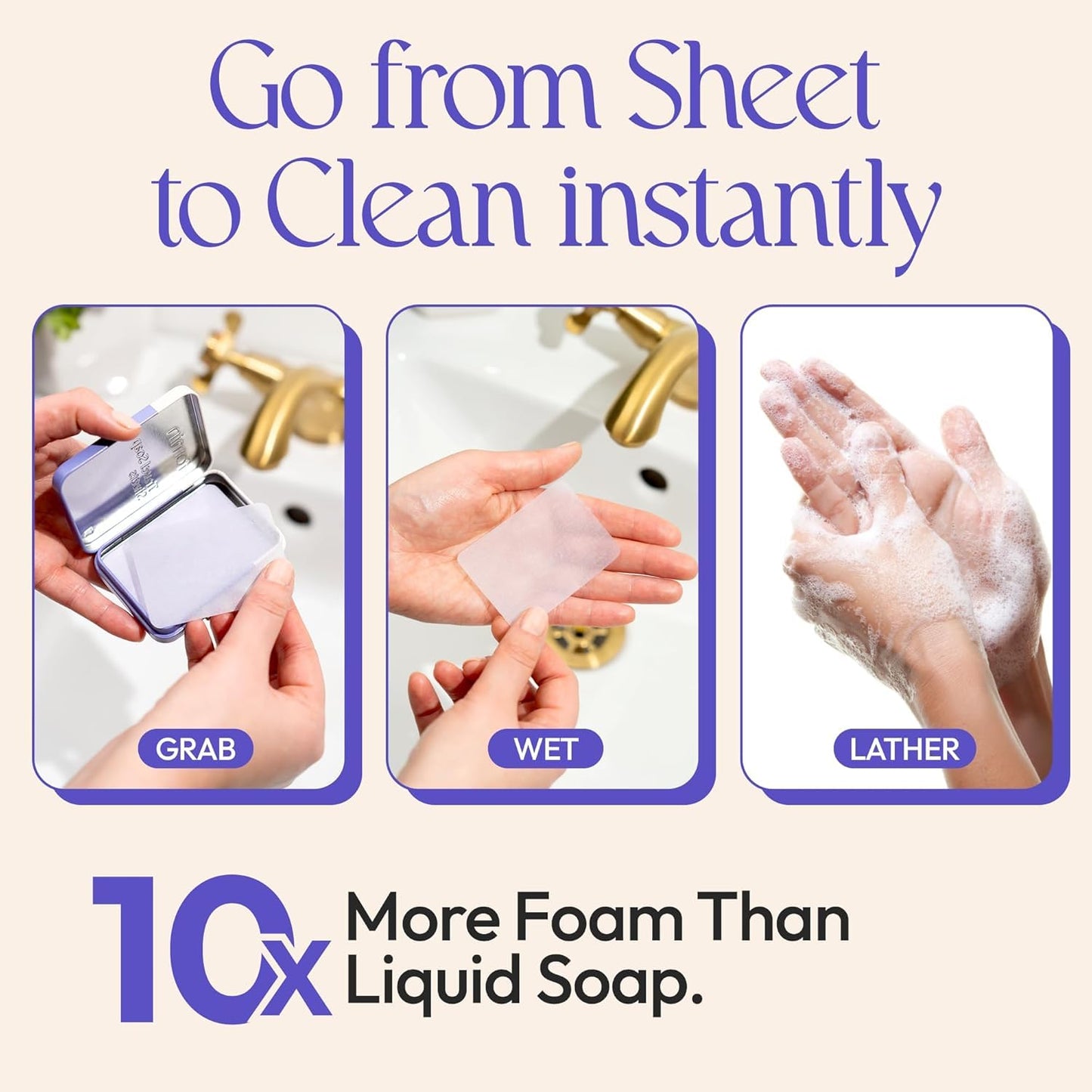 FOMIN - Antibacterial Paper Soap Sheets Tin for Traveling - (300 Sheets) Lavender - Portable Travel Hand Soap Sheet, Dissolvable Mini Camping Hand Soap for Hand Washing