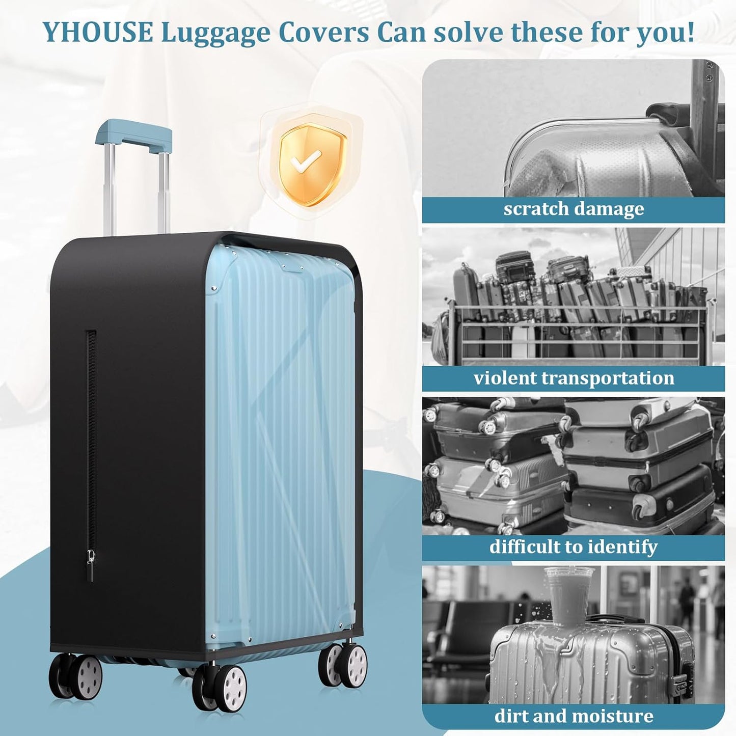 Upgraded Clear TPU Suitcase Cover Protector with Stretchable Black Sides, Fit 20 Inch Carry On Luggage TSA Approved, Waterproof & Anti-Scratch, Includes Free Red Luggage Tag