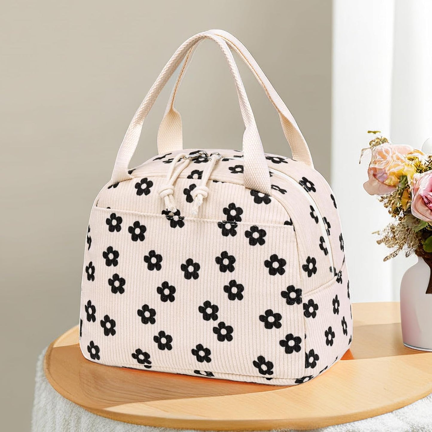 Bluboon Lunch Bag for Women Men Cute Corduroy Lunch Tote Bags Reusable Insulated Lunch Box Large Capacity Reusable Insulated Cooler for Work Picnic or Travel (Corduroy floral)