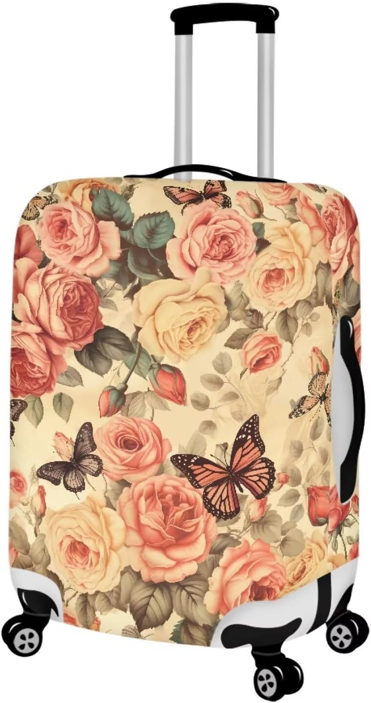 Pink Butterfly Suitcase Covers for Luggage Universal Fit 26-29 Inch Luggage Covers with Zipper for Women & Girl Elastic Spandex Baggage Case Rose Luggage Cover(Flower)