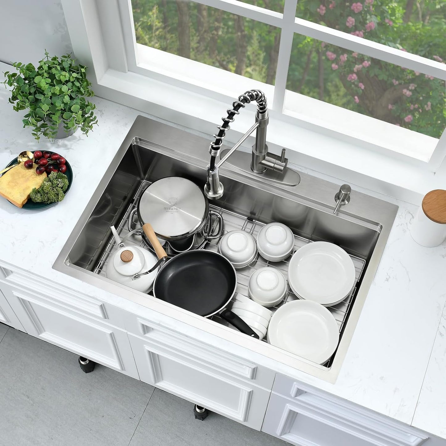 30 Inch Drop In Kitchen Sink Workstation-Bokaiya 30x22 Stainless Steel Drop In Sink 16 Gauge Deep Single Bowl Kitchen Sink with Cutting Board