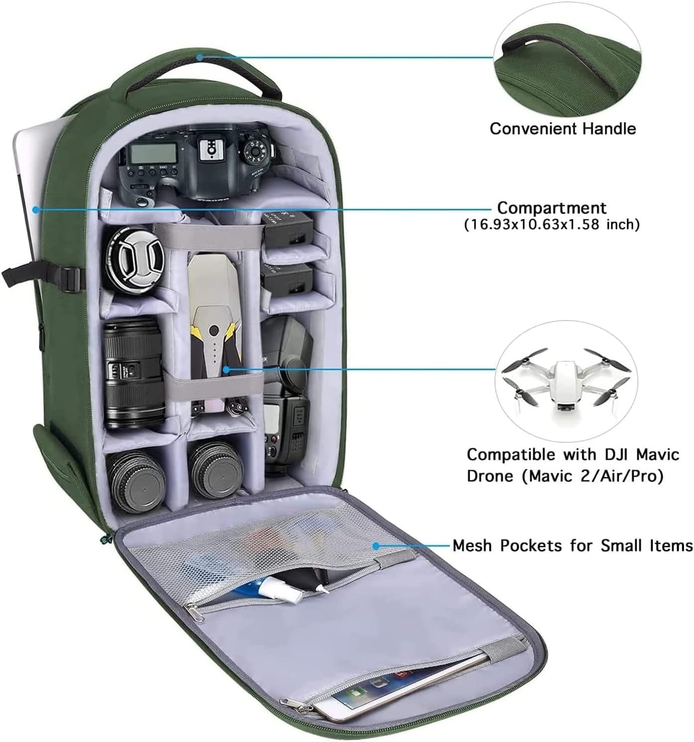 MOSISO Camera Backpack, DSLR/SLR/Mirrorless Photography Camera Bag 15-16 inch Waterproof Hardshell Case with Tripod Holder&Laptop Compartment Compatible with Canon/Nikon/Sony, Army Green