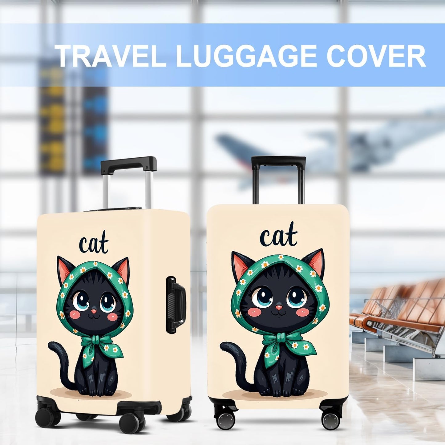 Luggage Cover Washable Suitcase Protector Anti-Scratch,Stretchable Fit for 20-34Inch Luggage Durable Travel Bag Cover with Zipper Closure (Cat, M(fits 24-26Inch suitcase))