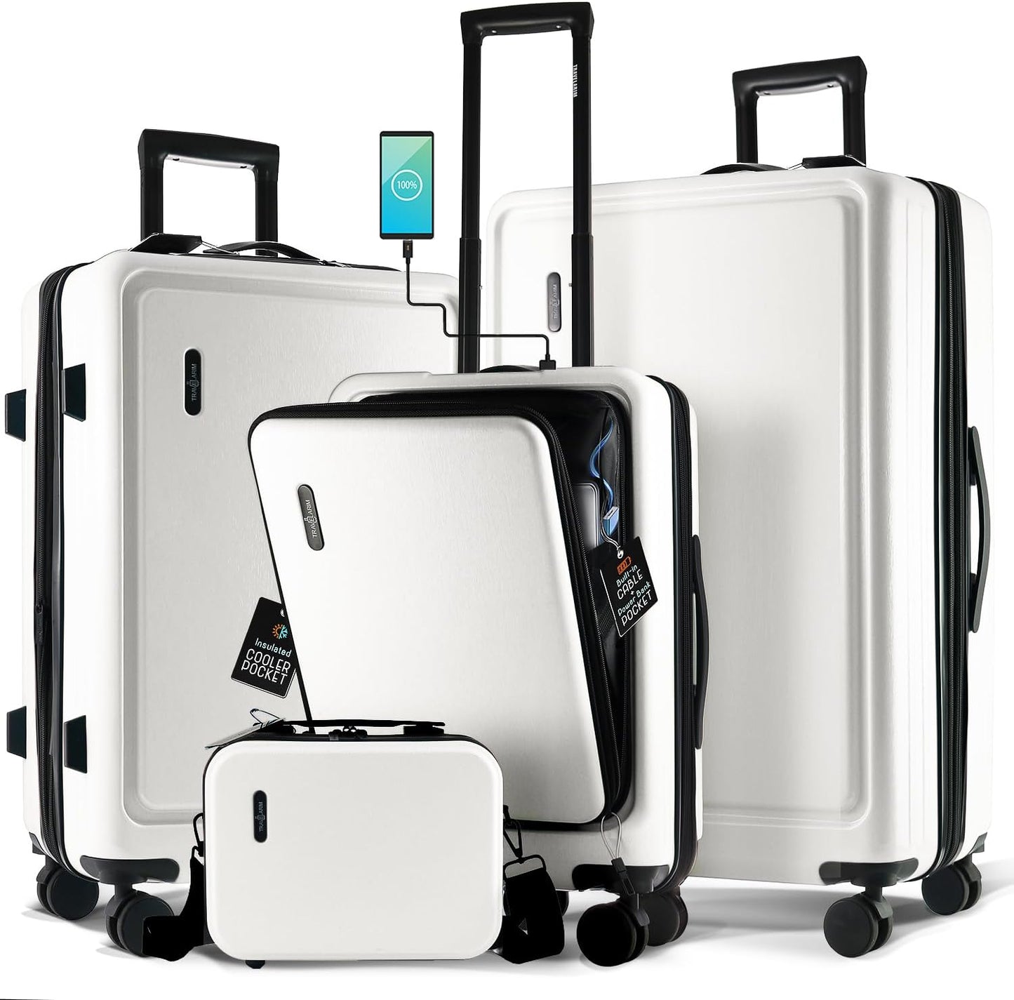Hard Shell Luggage Sets with Spinner Wheels 4 Piece, Expandable Large Suitcases with TSA Lock, Travel Large Suitcase Set, White Luggage Set