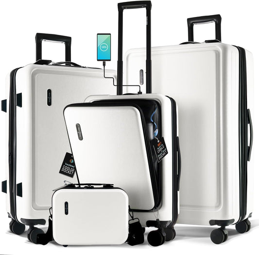 Hard Shell Luggage Sets with Spinner Wheels 4 Piece, Expandable Large Suitcases with TSA Lock, Travel Large Suitcase Set, White Luggage Set