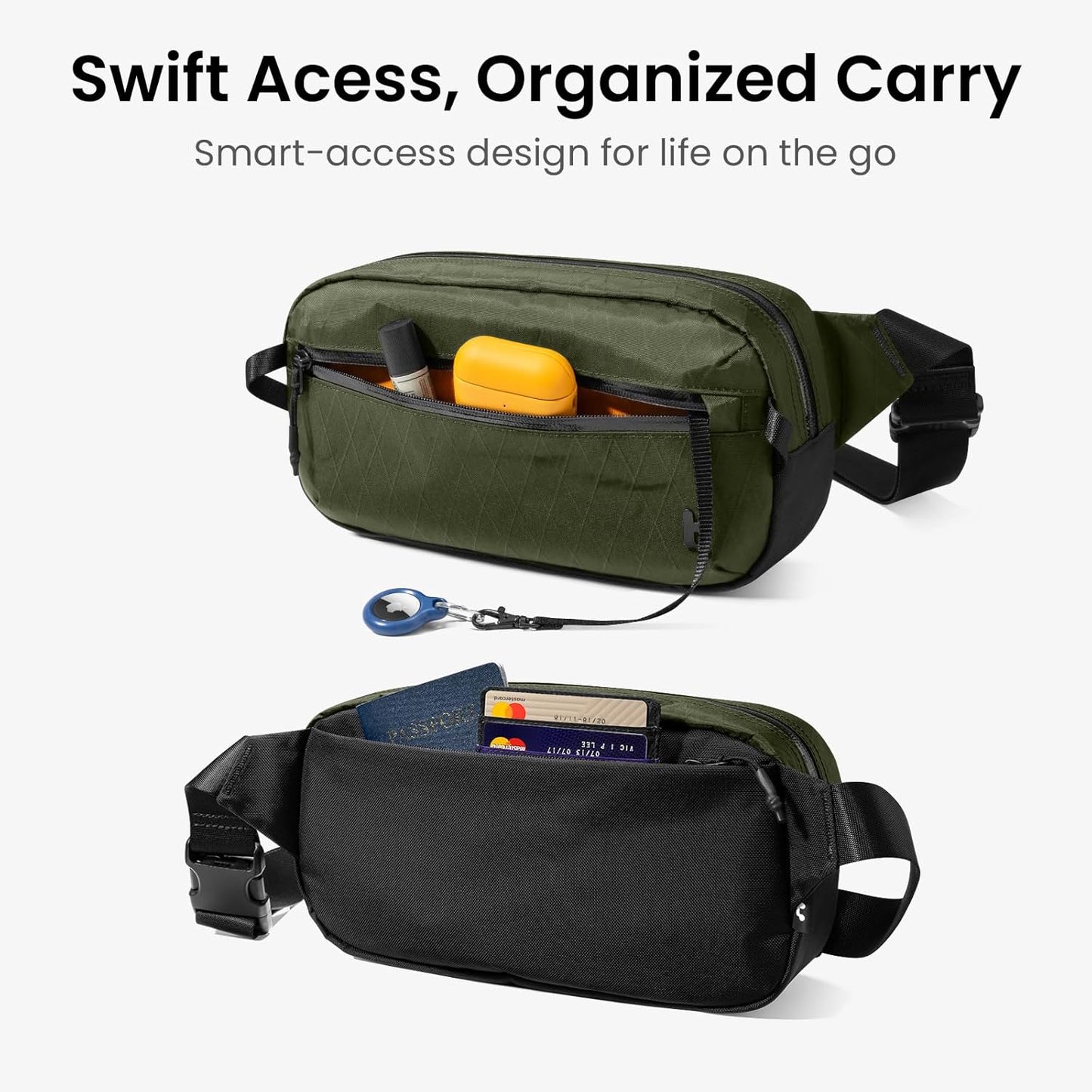 tomtoc 3.5L X-Pac Sling Bag with RFID Blocking, Crossbody Bag Minimalist Chest Shoulder Pack for Men/Women, Water-resistant Lightweight Casual Funny Pack for Travel/Daily Commute
