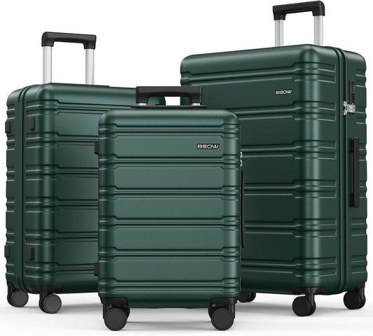 BEOW Luggage Sets 3 Piece For Men Women Expandable Hard Sided Suitcase Sets 3 Pcs With Durable Spinner Wheels Lightweight Zipper Luggage With TSA Lock Travel Luggage Set ArmyGreen 20/24/28 Inch