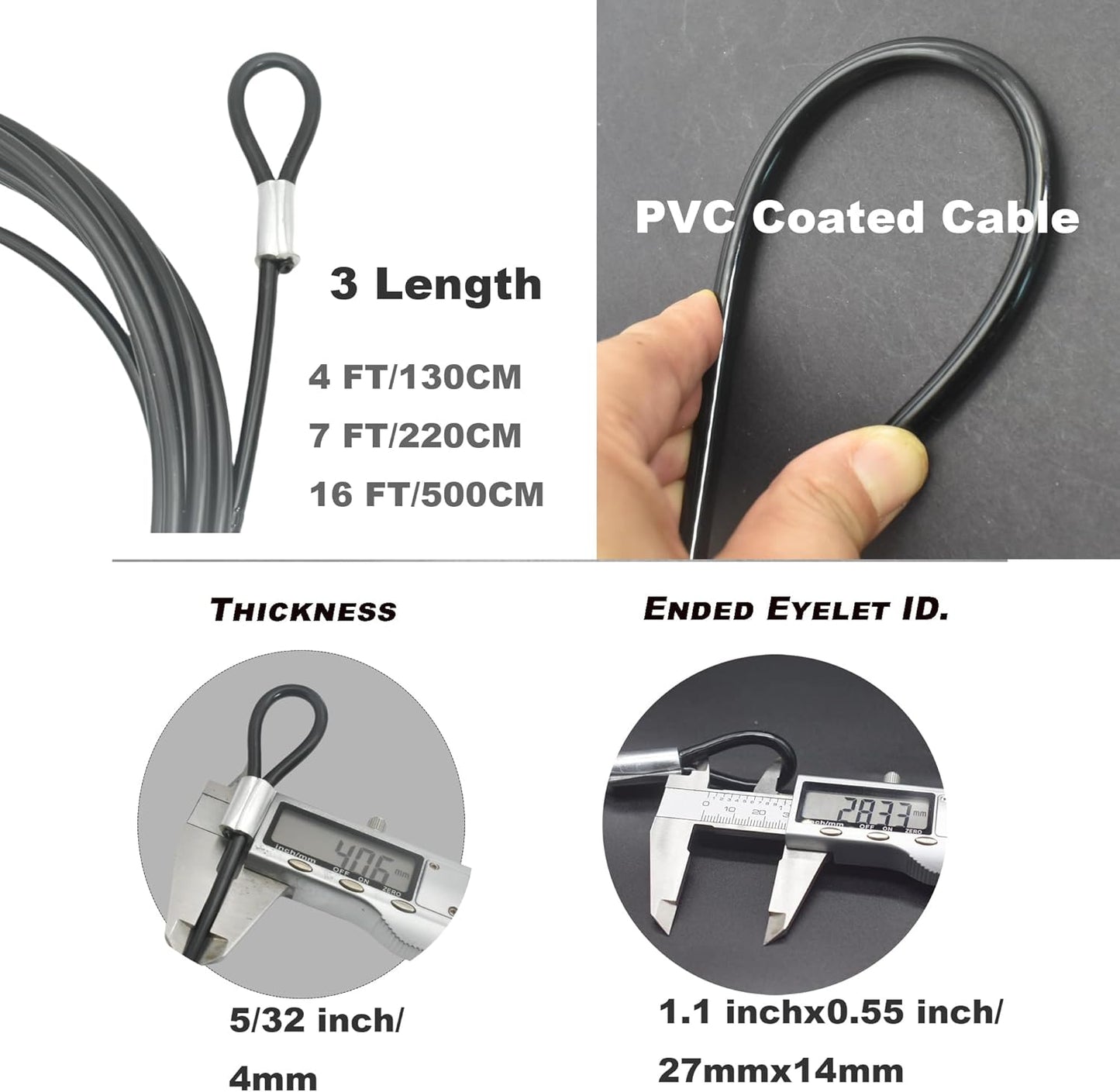 4FT 4mm Stainless Steel Outdoor Travel Security Cable Lock,Braided Steel Coated Safety Cable Luggage Lock,Safety Cable Wire Rope Double Loop Lightweight