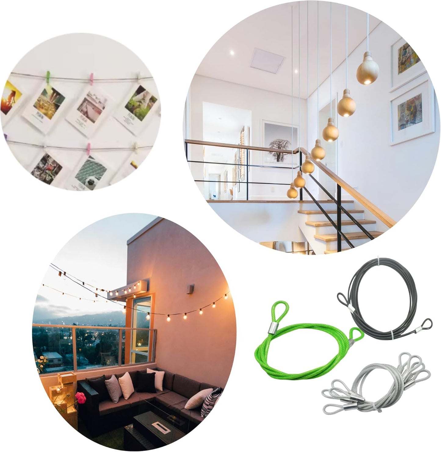 5FT 6mm Stainless Steel Security Cable Lock,Braided Steel Vinyl Coated Safety Cable Luggage Lock,Flexible Steel Cable Security Wire Rope Double Loop,Green