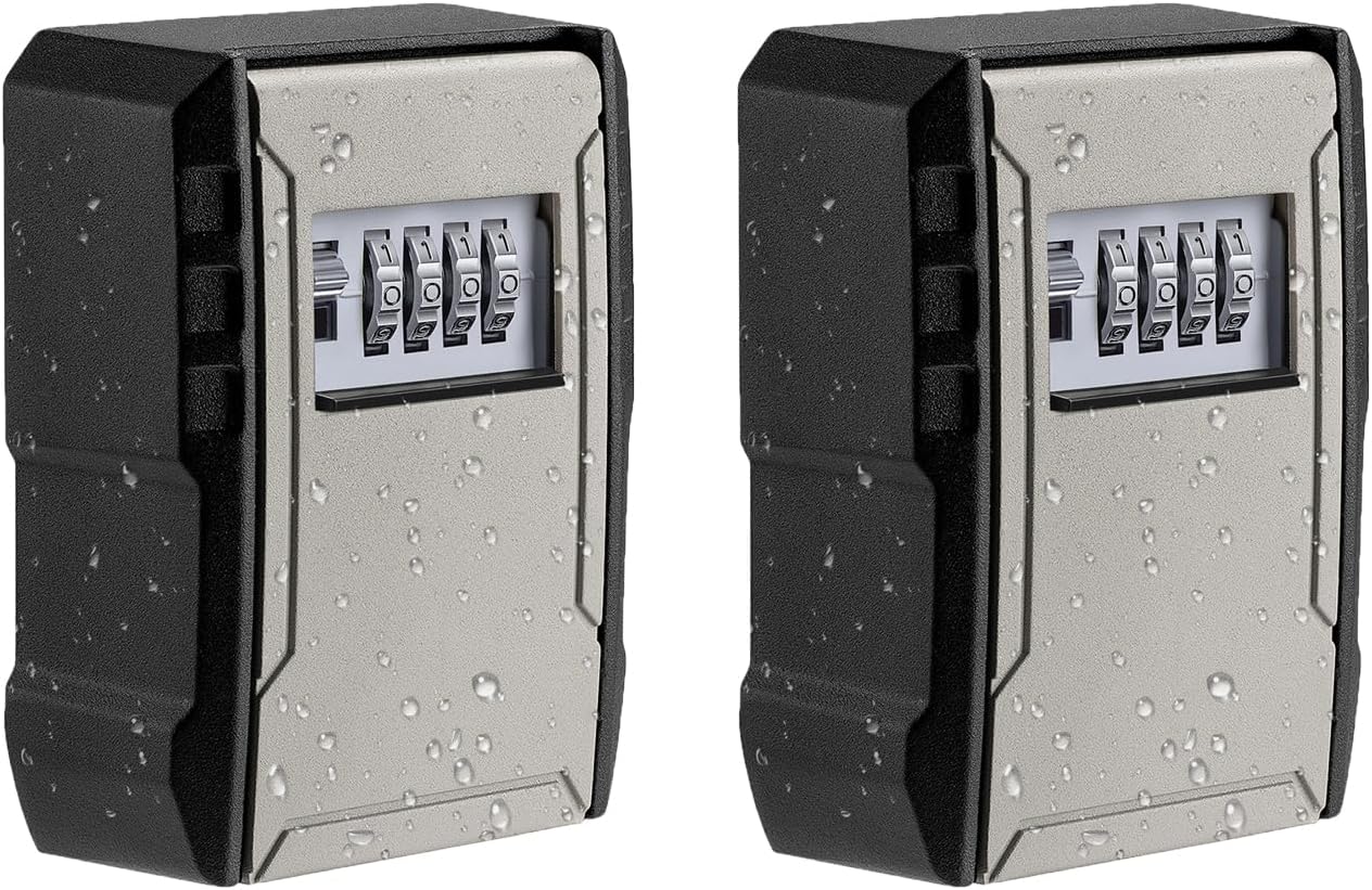 UPGRADE Extra Large Capacity Key Lock Box, Weatherproof Wall Mount Key Box for Car Keys, Fob, House Keys, Key Safe Security Storage Lock Box for Indoor, Outdoor, Garage, Garden, Store (2 Pack, Grey)