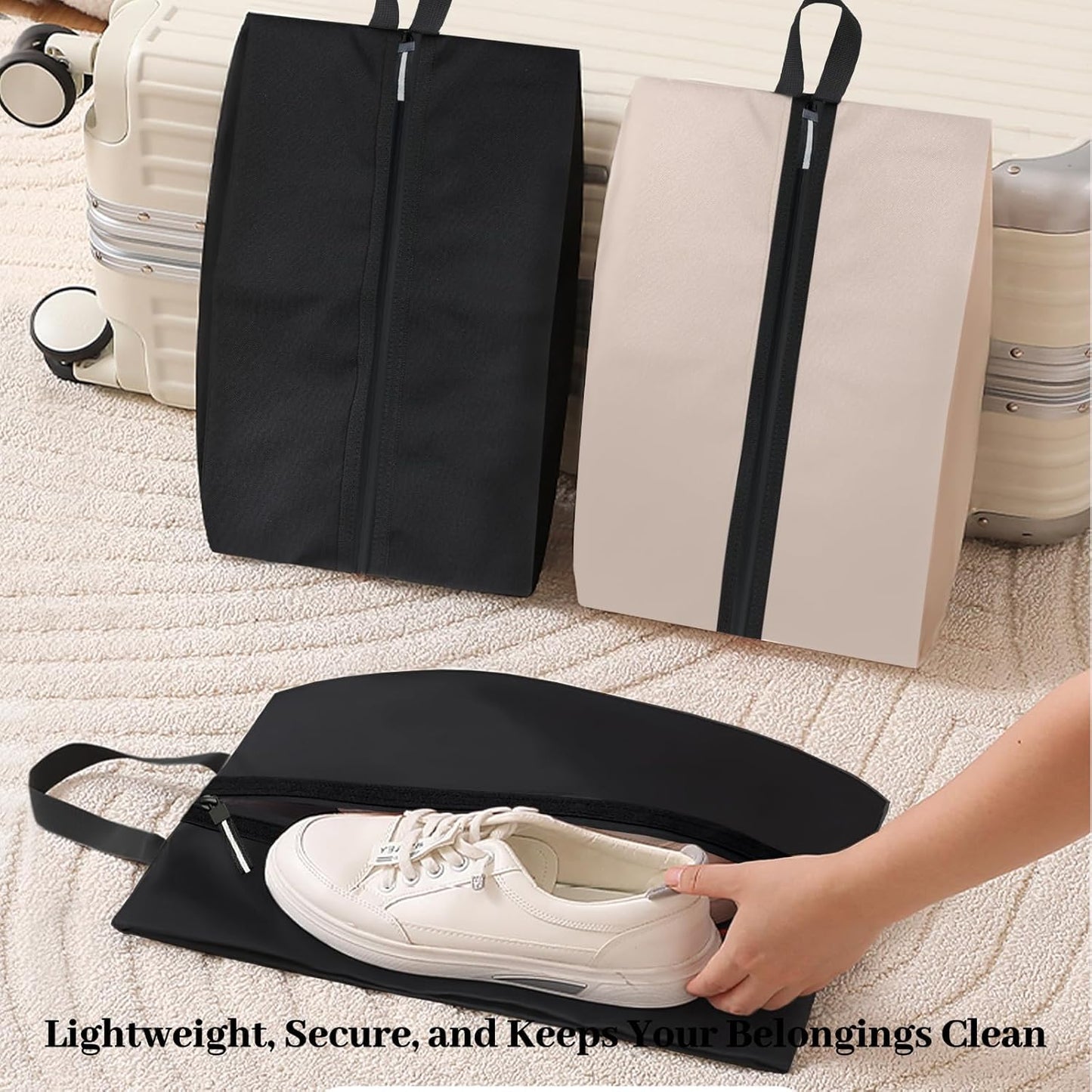 Shoe Bag Odor-Absorbing Water-Resistant, Travel Friendly Golf Shoe Bag with Zipper for Sports Ideal for Gym,Spikes,Golf,Tennis,Baseball(Black, 1-Pack)
