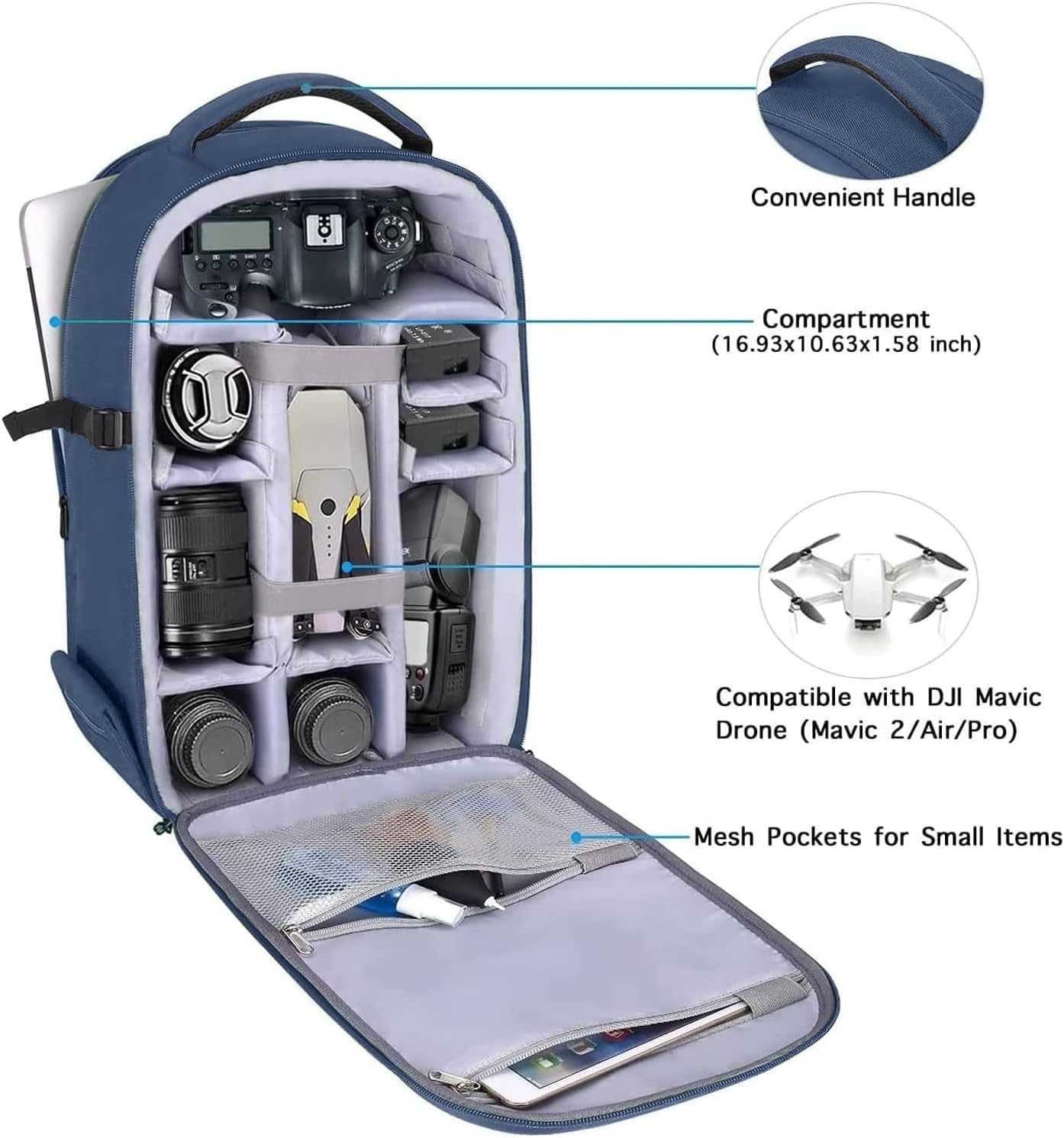 MOSISO Camera Backpack, DSLR/SLR/Mirrorless Photography Camera Bag 15-16 inch Waterproof Hardshell Case with Tripod Holder&Laptop Compartment Compatible with Canon/Nikon/Sony, Steel Blue