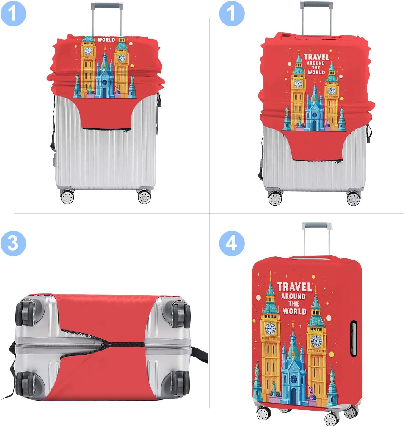 Luggage Cover Washable Suitcase Protector Anti-Scratch,Stretchable Fit for 20-34Inch Luggage Durable Travel Bag Cover with Zipper Closure (London-2, XL(fits 32-34Inch suitcase))
