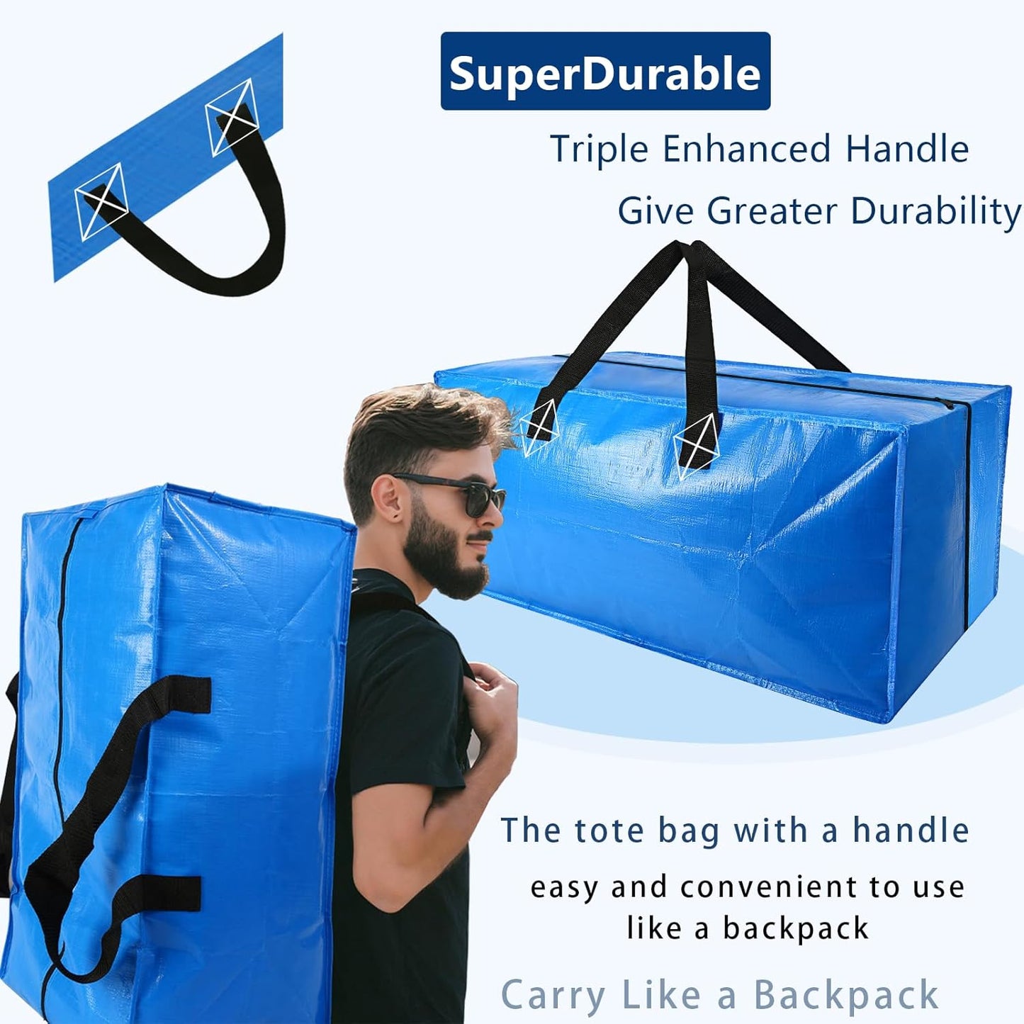 Acnusik Heavy Duty Moving Bags, Extra Large Storage Bags with Zippers Backpack, College Dorm Room Essentials, Moving Totes Clothing Storage Bins, Compatible with IKEA Frakta Cart (12pcs)