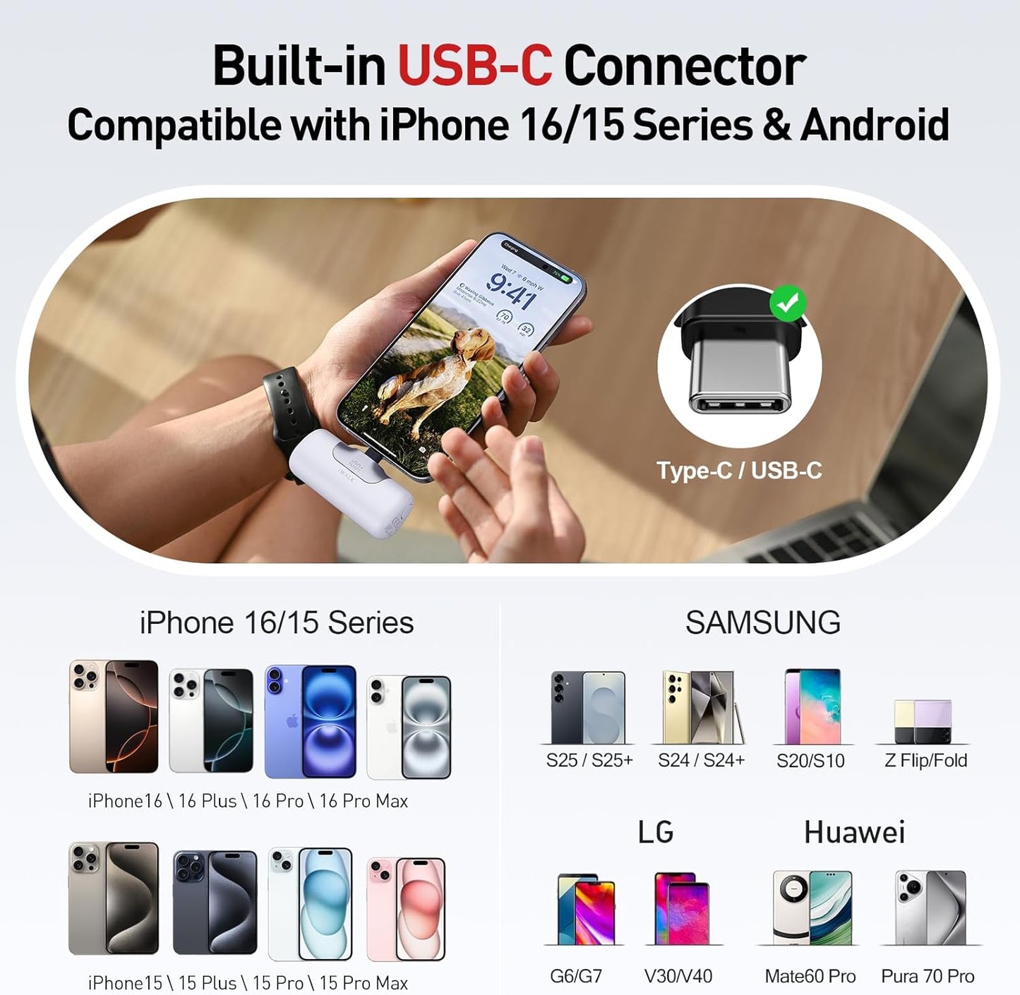 iWALK Portable Charger 5500mAh Next-Gen Small Power Bank 22.5W Fast Charging Battery USB-C Portable Phone Charger for iPhone 16/15 16 Plus 16 Pro Max iPad, Samsung Galaxy S25 S24 S23 Android, Pink