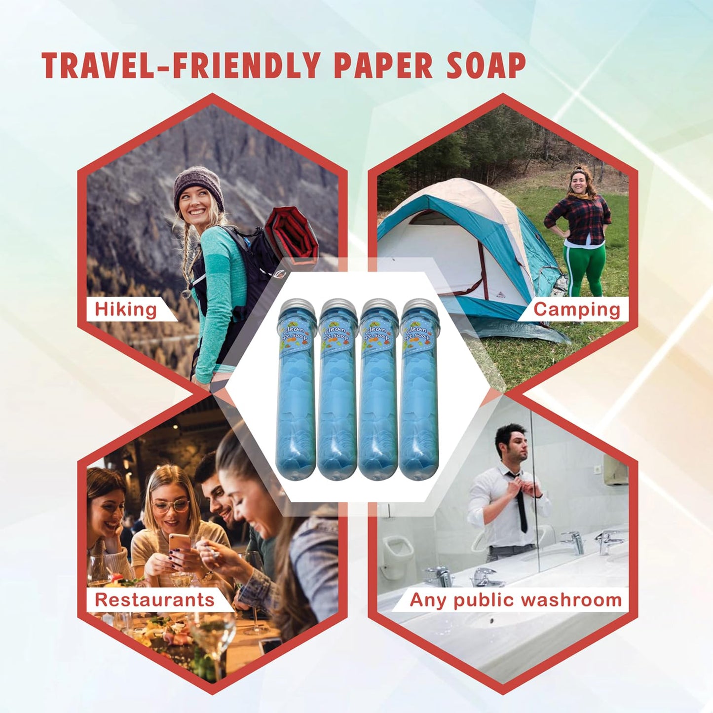 Flower Paper Soap Sheets (Pack of 4) - Portable Disposable Travel Paper Soap Confetti - Foaming Hand Washing Scented Soap Flakes for Indoor, Travel, Camping, Hiking, Outdoor, (Blue)