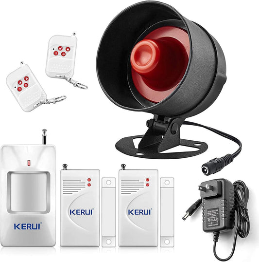 KERUI Home Security System Indoor Outdoor Weather-Proof Siren Window Door Sensors Motion Sensor Alarm with Remote Control More DIY, Wireless House Hotel Garage Shop Burglar Door Alarm, NO WIFI/GSM/APP
