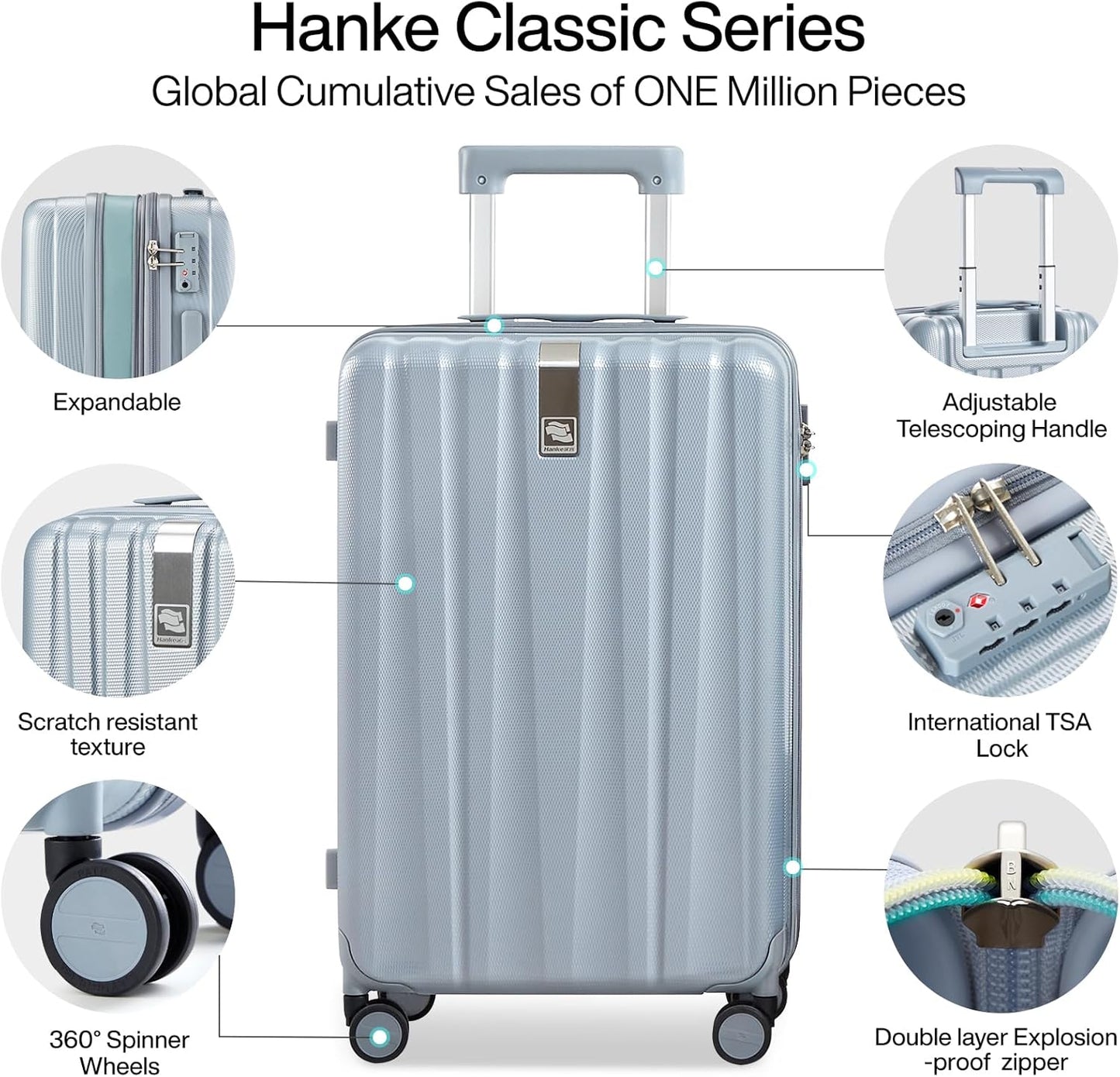 Hanke 29 Inch Expandable Checked Luggage Lightweight PC Hard Shell Luggage Suitcases with Wheels Travel Luggage Rolling Large Suitcase Travel Luggage Bag for Study Abroad.(Gray)