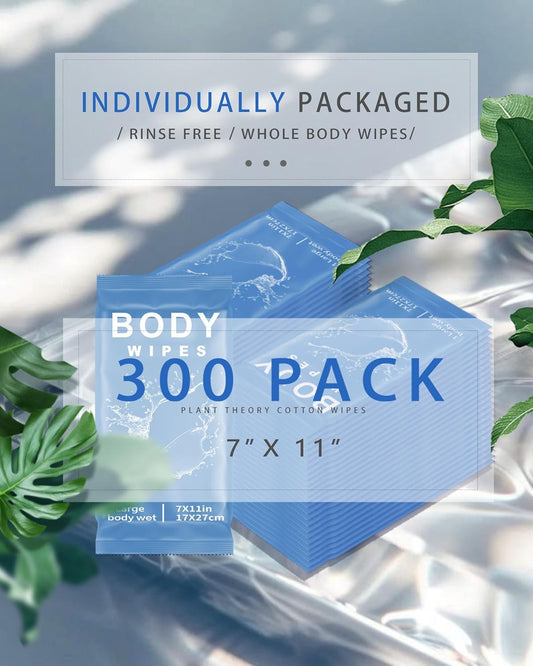 FUMMI 300 Pack Body Wipes – Large Individually Packaged Bath Wipes for Adults, Travel, Gym, Camping, Elderly, Bedridden – No Rinse Bath Wipes, Moisturizing & Refreshing Clean