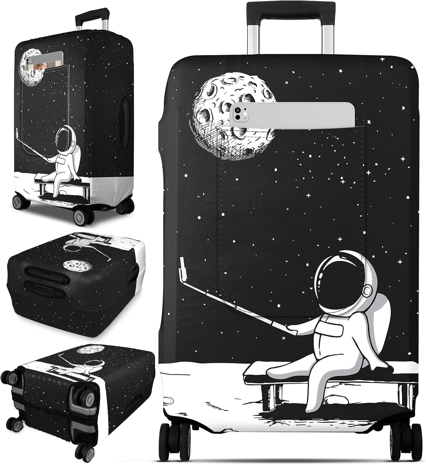 Slohif Luggage Cover for Suitcase Tsa Approved Protector - Luggage Sleeve Large Suit Case Cover Travel Stretch Baggage Case Protective Washable Fit 28-30 Inch Astronaut L