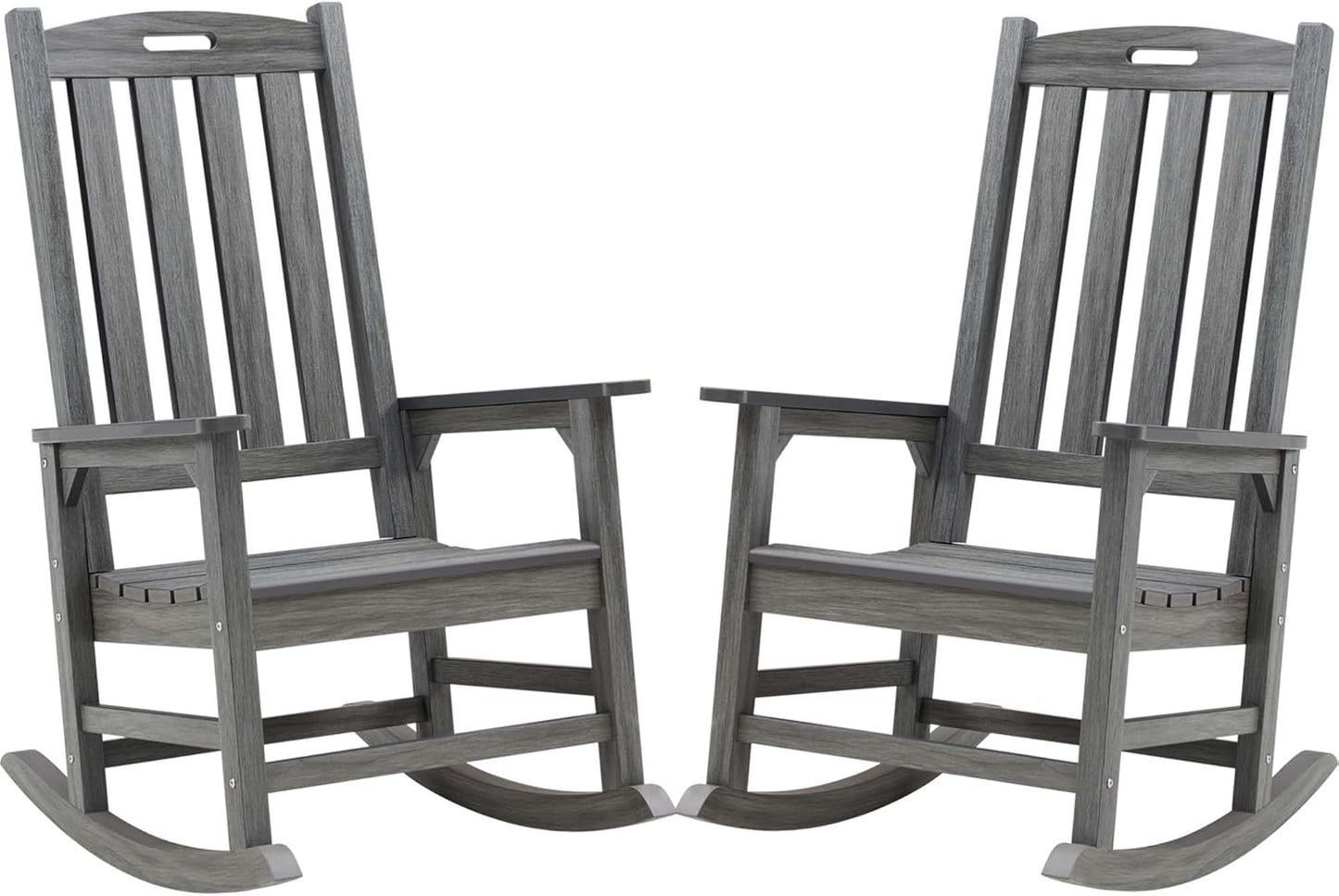 Psilvam Outdoor Rocking Chair Set of 2, Poly Lumber Oversized Rocking Chair with 21" Wide Seat and 32" Tall Backrest, Pre-Assembled with Most Components for Effortless Installation(Dark Gray)