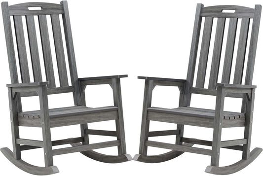 Psilvam Outdoor Rocking Chair Set of 2, Poly Lumber Oversized Rocking Chair with 21" Wide Seat and 32" Tall Backrest, Pre-Assembled with Most Components for Effortless Installation(Dark Gray)