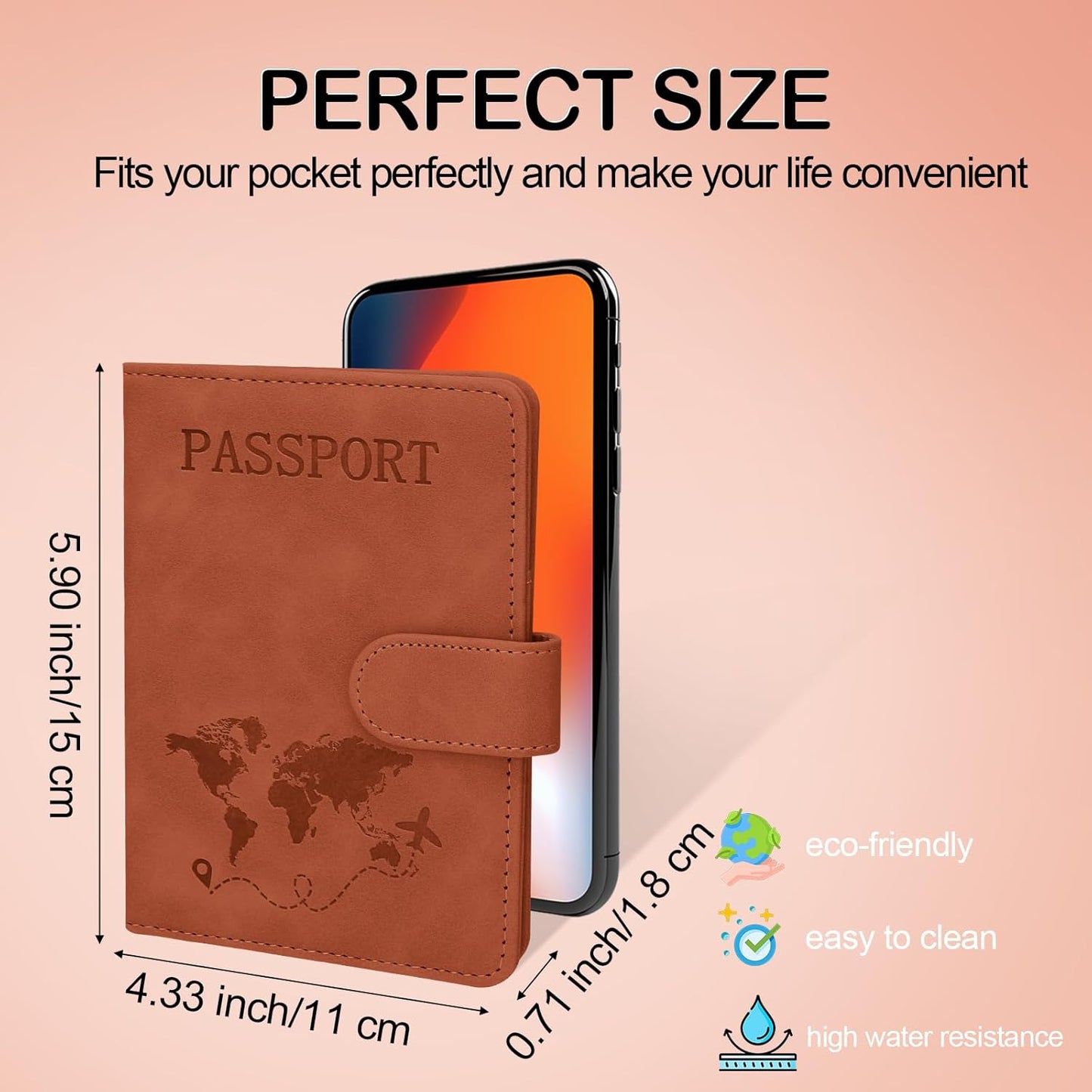 Passport Holders, RFID Blocking Credit Card Holder, PU Leather Passport Holders for Travel with Magnetic Buckle, Travel Must Haves Cruise Ship Essentials for Men, Women (Brown)